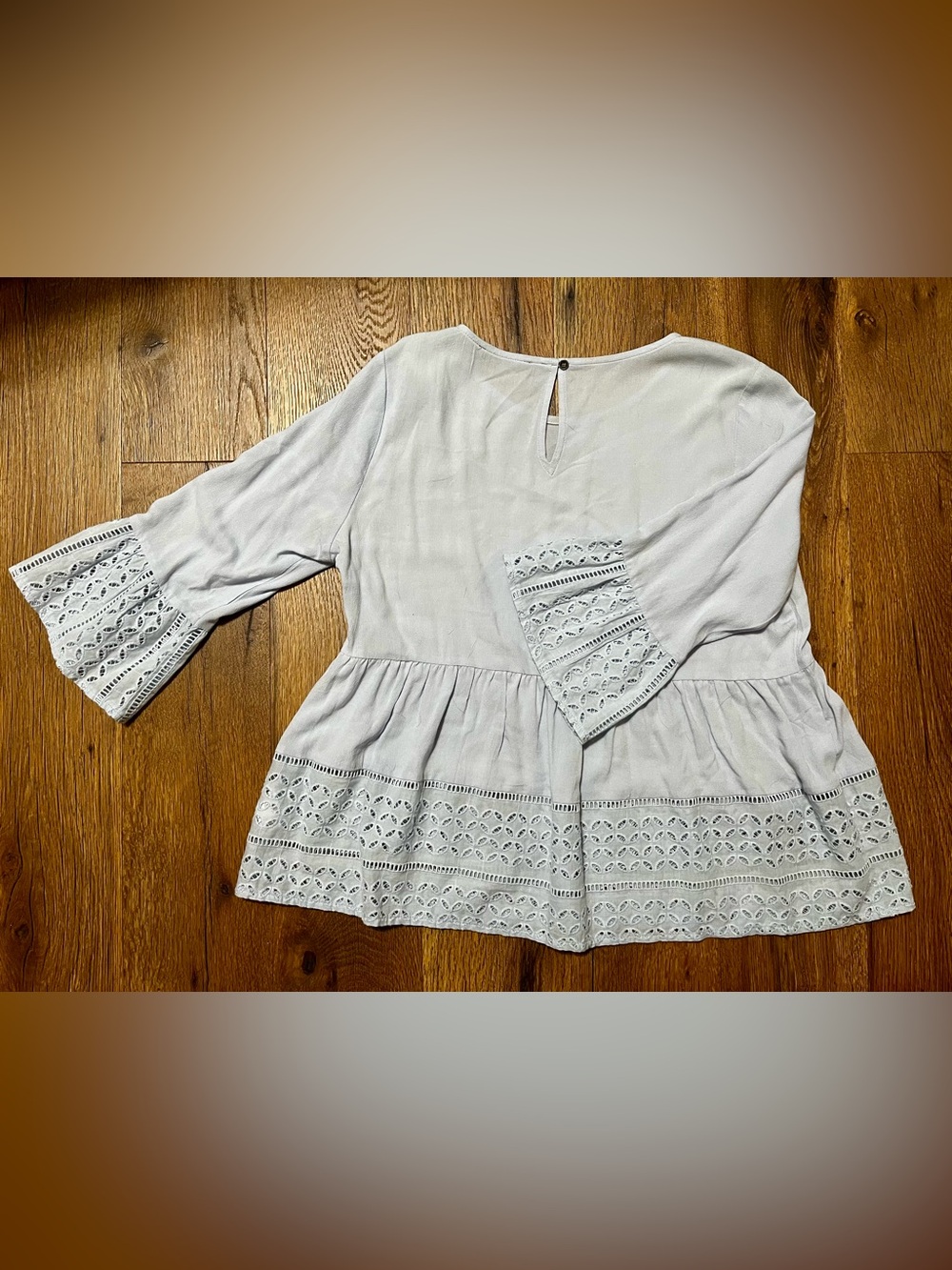 Light Blue Peplum Eyelet Top- Doe & Rae